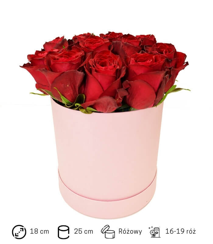 Flowerbox. Czerwone róże w różowym pudełku. Świeże kwiaty