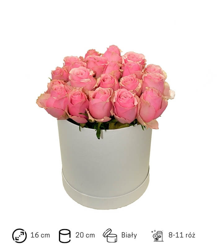 Flower box. Różowe róże w białym pudełku. Świeże kwiaty