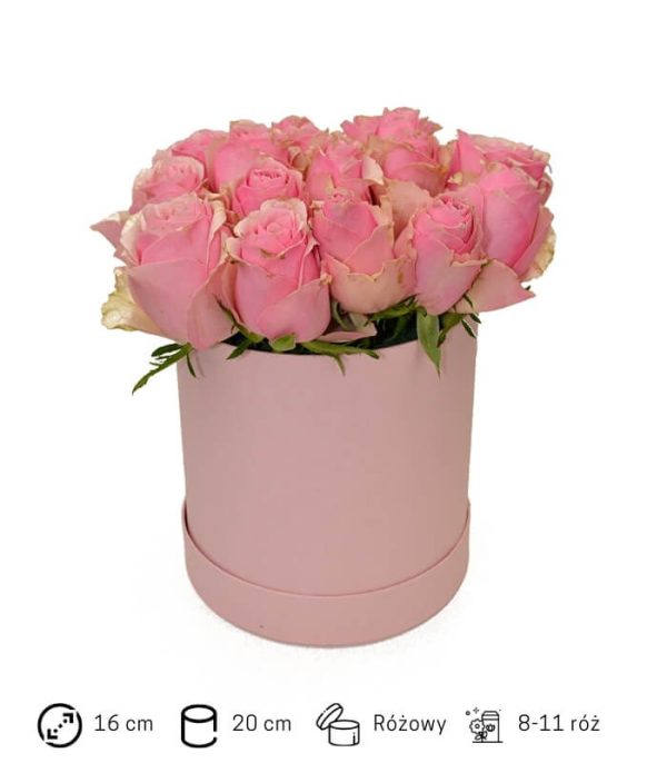 Flower box. Różowe róże w różowym pudełku. Świeże kwiaty