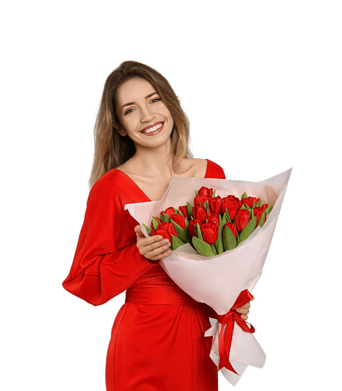 Bukiet z dostawą na dzień kobiet. Czerwone tulipany